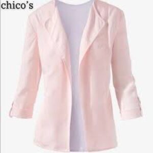 Chico's Roll Tab Drape Front Tencel Jacket Whisper Pink Women's Size XL NWT